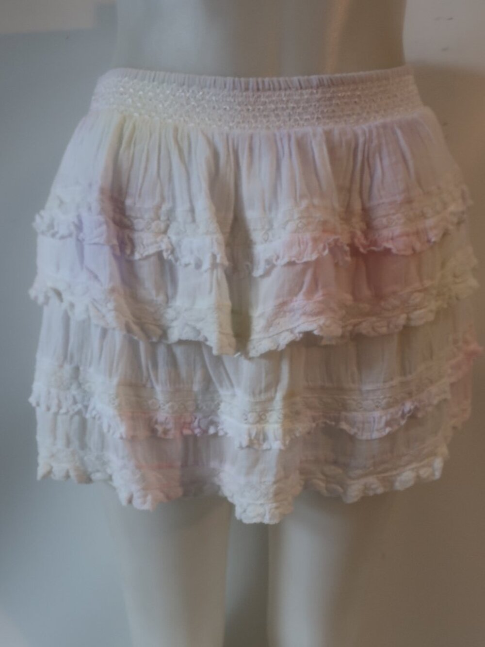 Girls LoveShackFancy Pastel Multicolor (Item-421) Tie Dye Ruffled Mini Skirt 12Y
